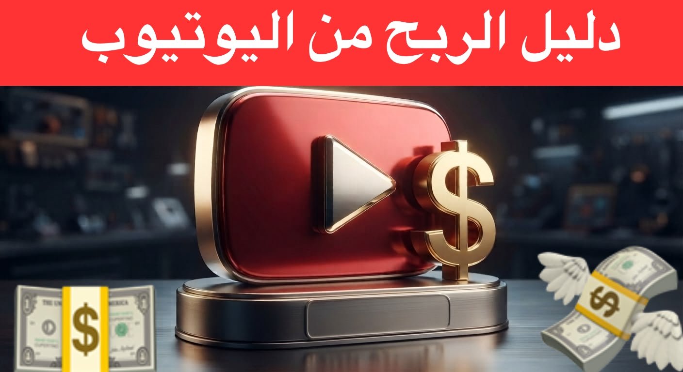 شعار اليوتيوب مع علامة الدولار ثلاثي الأبعاد، شرح كيفية الربح من يوتيوب خطوة بخطوة
